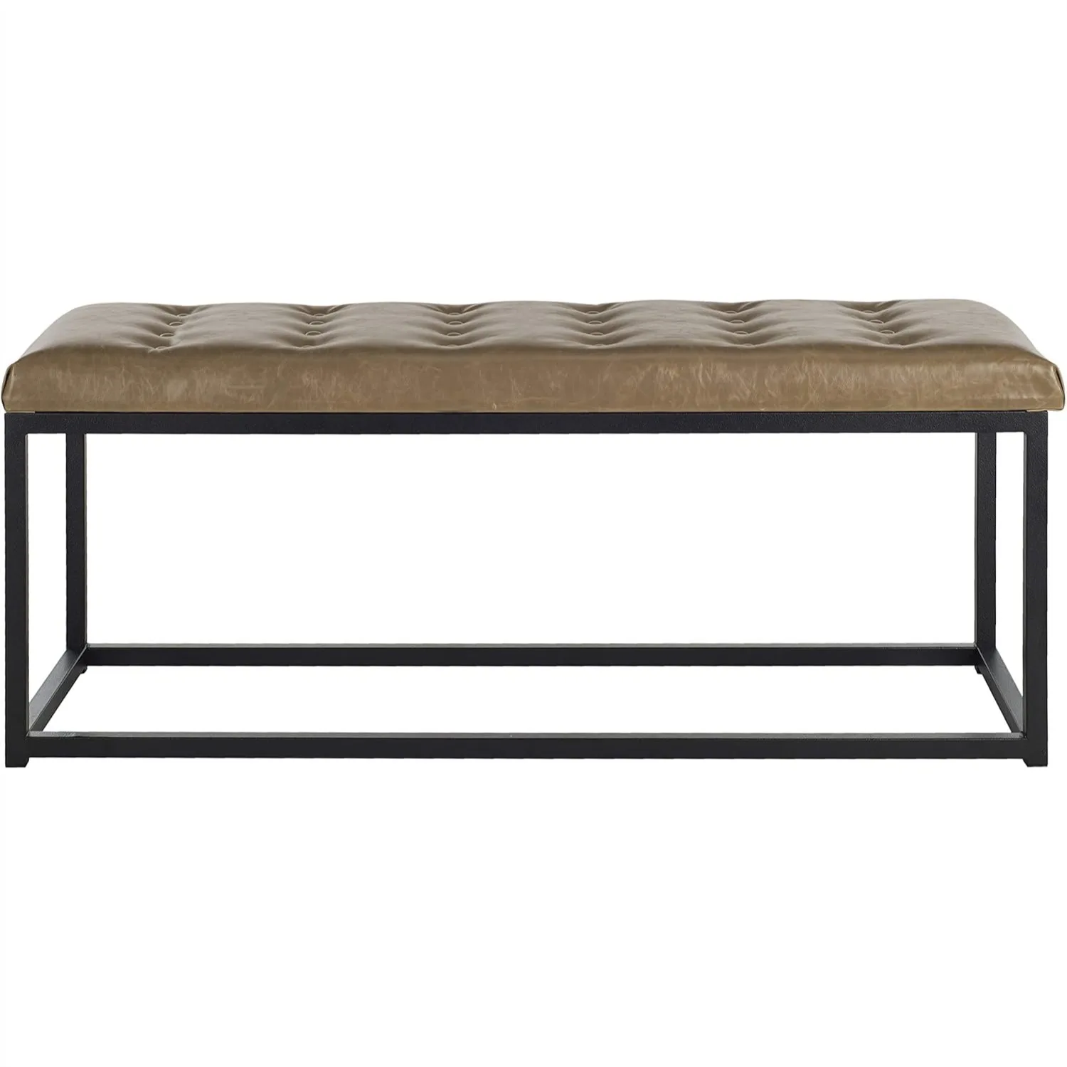 

Tan Tufted Faux Leather Accent Bench, Modern Parsons-Style Open Frame for Bedroom, Entryway or Living Room