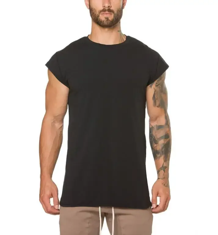 Odzież marki fitness t shirt moda męska przedłużyć długi t-shirt letnia siłownia z krótkim rękawem t-shirt bawełna kulturystyka Slim dopasowane koszulki