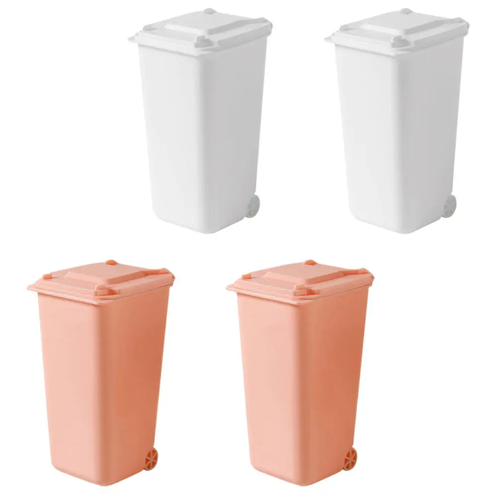 4Pcs Small Desktop Trash Can with Lid Mini Pen Holder Multifunctional Waste Storage Bucket for Office Home Study