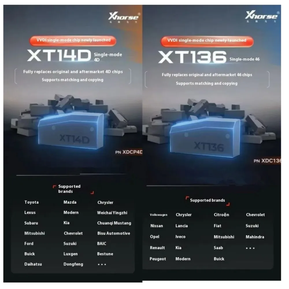 10pcs Xhorse VVDI Single-mode 4D 46 Chip XT136 XT14D Fully Replaces Original and Aftermarket 4D/46 Chips for VVDI2 VVDI Key Tool