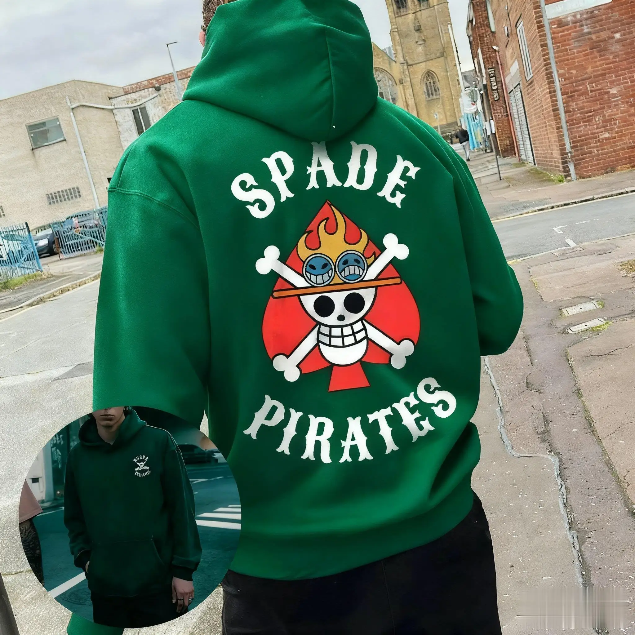 One Piece Hoodie Men Women Autumn Winter Skull Heart Print Sweatshirt Streetwear Casual Pullover Gothic Graphic Sweater Jacket