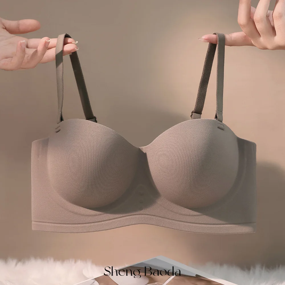 Small chest gather show no scar bra bra half cup strapless bra no steel ring breathable hole cup strapless chest side draw