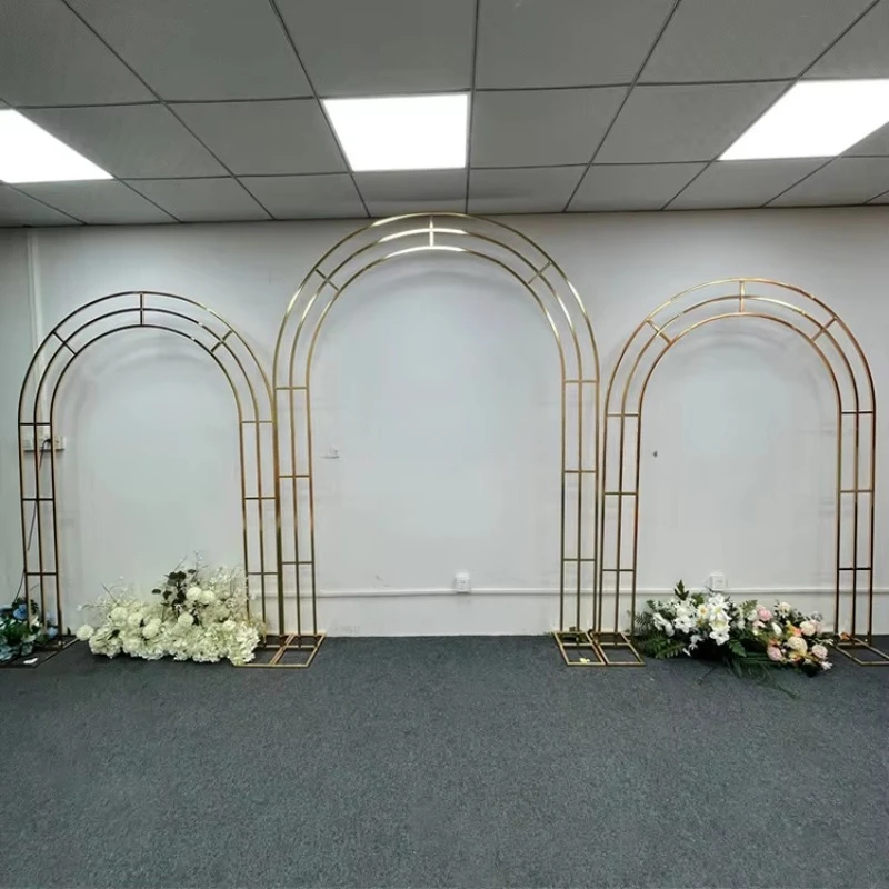 3pcs/set Shiny Gold Metal Wedding Ceremony Backdrop  Floral Arch Decoration