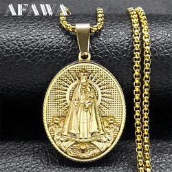Brazil Nossa Senhora Our Lady of Aparecida Medal Necklace for Men Women Stainless Steel Gold Color Chain Jewelry colar NZZ466S02