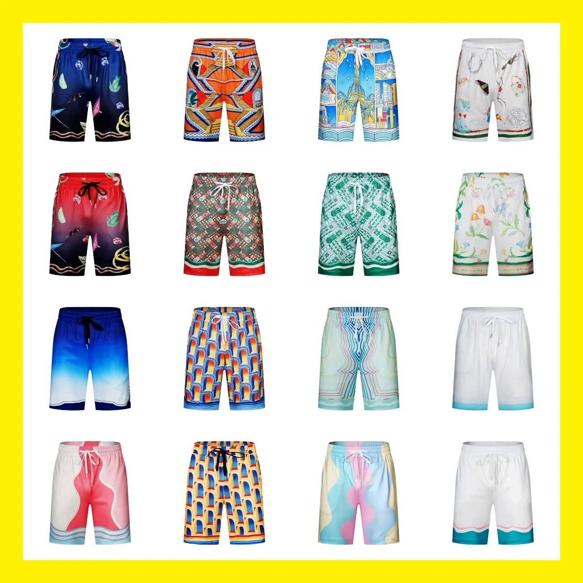 Casablanca-Druck, hawaiianischer Strandurlaub, Paar, passende kurze Shorts, lässige Sommer-Herrenbekleidung, fünf Blumenmuster