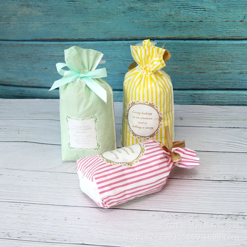 Custom Direct Supply Ribbon Drawstring Bags Holiday Packaging Bags Baking Pastry Cookie Bags Plastic Gif