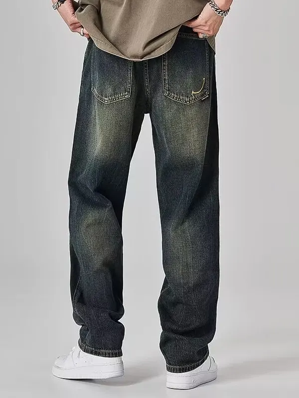 Retro Waed Loose Straight Leg Men's Jeans Spring Autumn New Sle American High Street Trend Brand Casual Long Pants