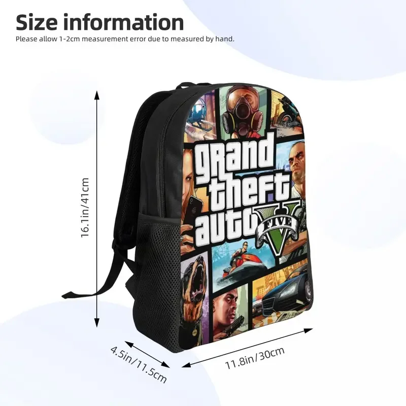 Grand Theft Auto Collage Backpack for Women Men Waterproof College School Adventure Game GTA Bag Print Bookbag