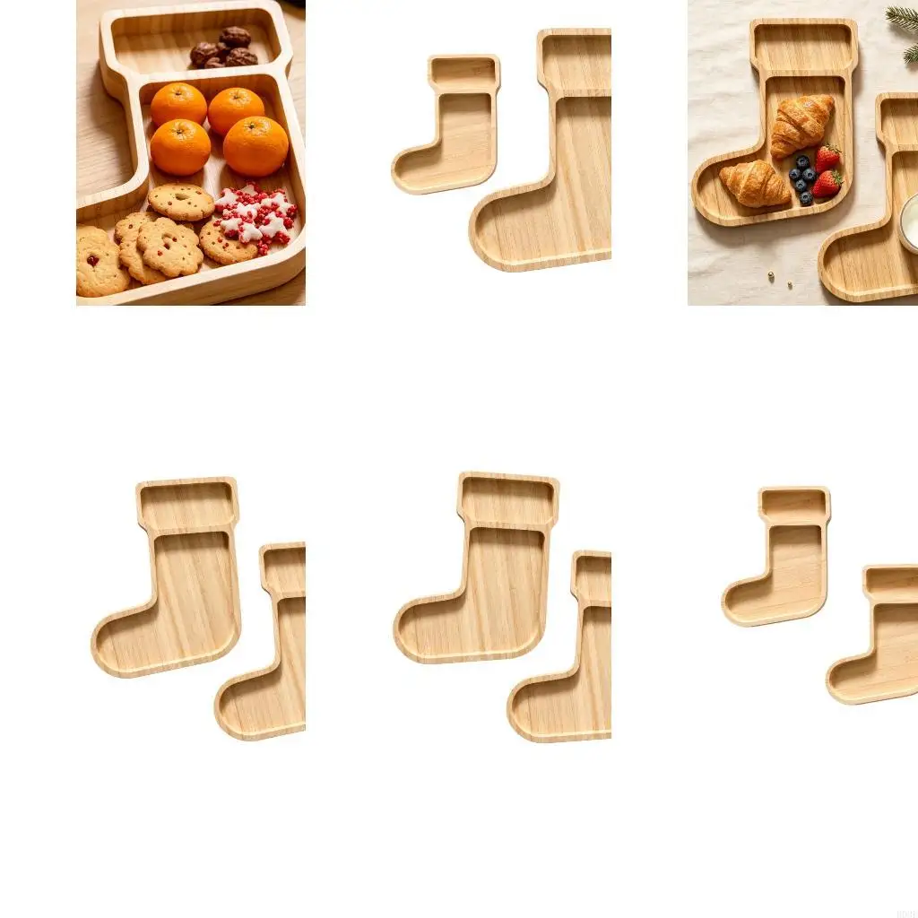 Two-Section Bamboos Stocking Serving Tray Platters, Charcuterie Board, Set of 2 for Arranging Christmas Snacks, B03E