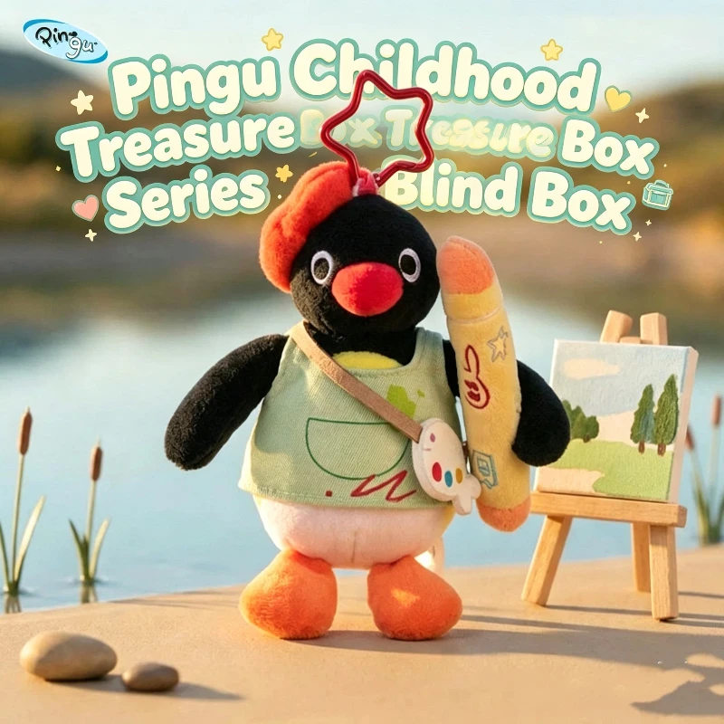 6pcs Pingu Childlike Treasure Chest Doll Pendant Blind Box Collectible Figure Desktop Ornament Mini Character Statue Trendy