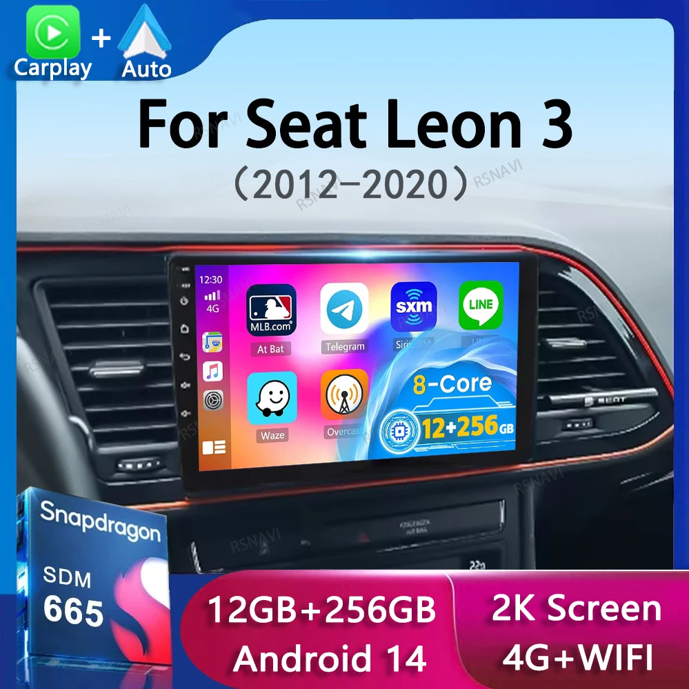 Radio samochodowe Android 14 Carplay do Seat Leon 3 2012 2013 2014 2015-2020 Nawigacja GPS Odtwarzacz multimedialny stereo wifi + 4G Auto BT