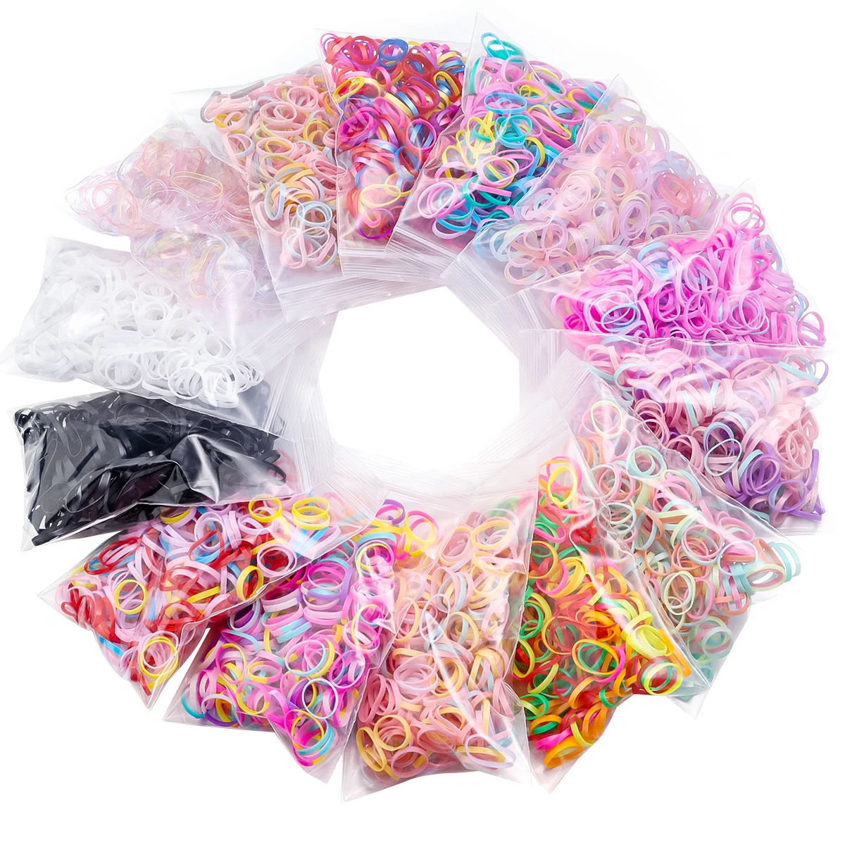 500/1000Pcs Plastic Hair Elastic Rope Colorful Rubber Band For DIY Craft Girl Ponytail Holder Accessories School Office Hair Tie