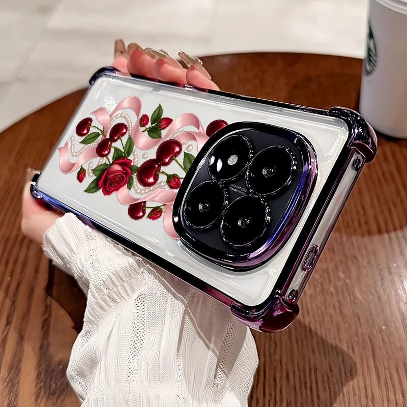 Funda de moda con cinta roja cereza para Redmi 17 15C 15A 15 14C 13C 13X 12C 10C A1 A2 A3 A5 A7 Pro, cubierta suave de TPU resistente a caídas.
