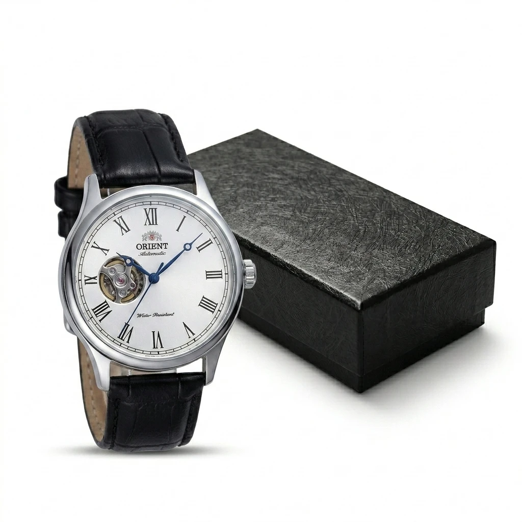 Orient Men Open Heart Skeleton Automatic Mechanical Watch Roman Numerals Leather Strap Business Wristwatch image 3