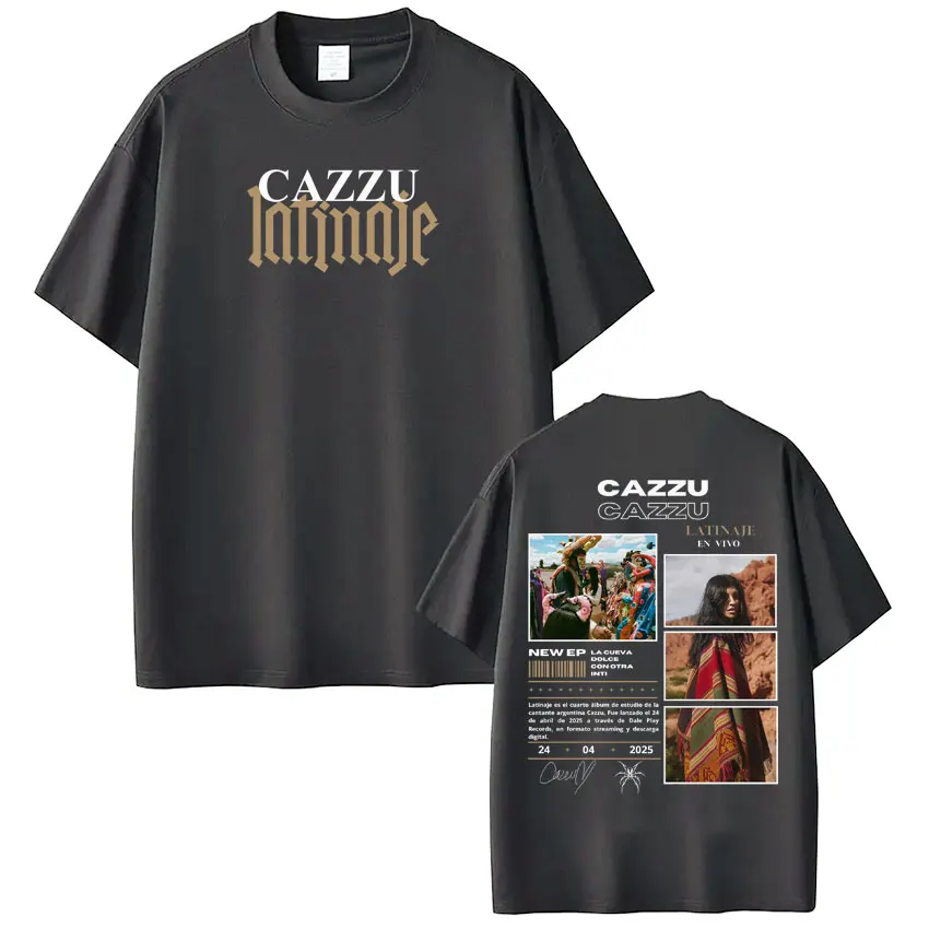 Singer Cazzu Latinaje Album Retro Print T Shirt Men Women Fashion T-shirt Short-sleeved Cotton Harajuku Casual T-shirts Fan Gift