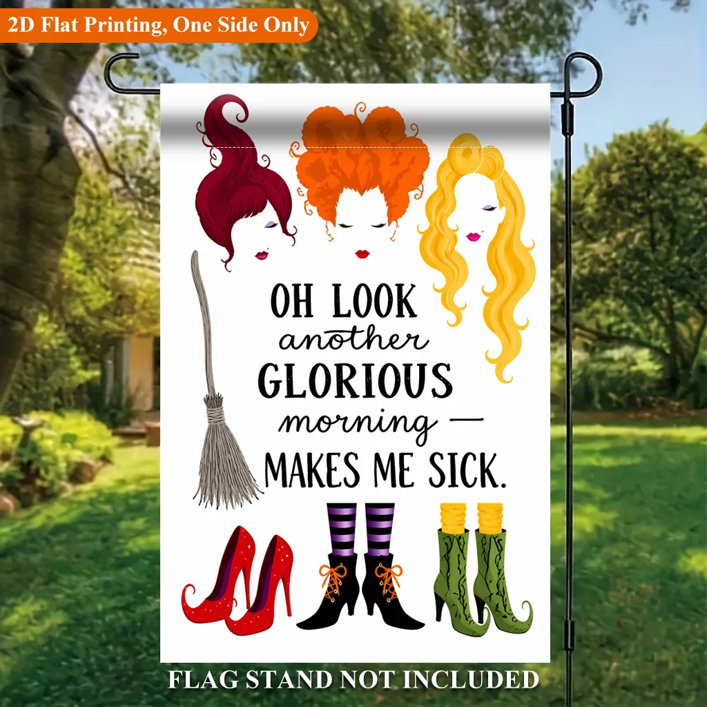 2D Flat - 2D Flat - 2D Flat Printing Garden Flag 1pc, Witch Classic Elements Single Sided Polyester Garden Flag, Holiday Yard Banner, for Outdoor Home, Yard Decor, Seasonal Festival Yard Outside Decorative Flags, Flagpole Not Included (Flag Solely)