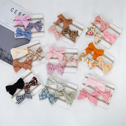 3Pcs/Set Cloth Fabric Bow Baby Headbands Infant Girls Nylon Hairbands Flower Plaid Elastic Hair Bands Kids Hair Accessories