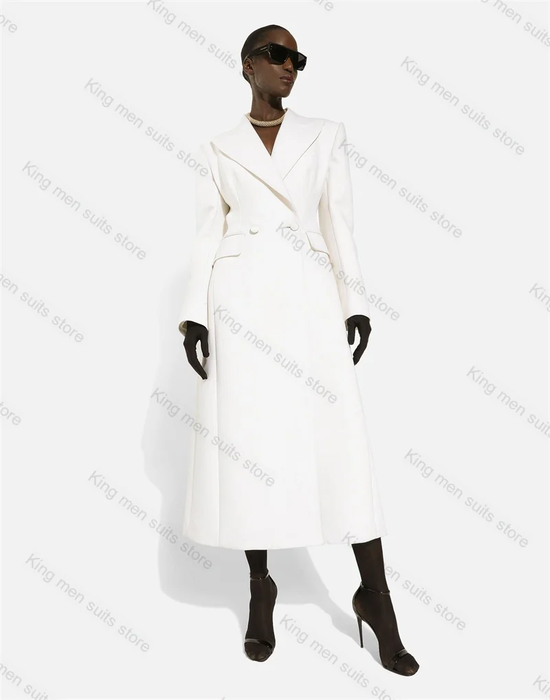 

White Cashmere Wool Women Suit 1 Pcs Blazer Long Overcoat Customized Formal Office Lady Jacket Double Breasted Prom Dress Coat