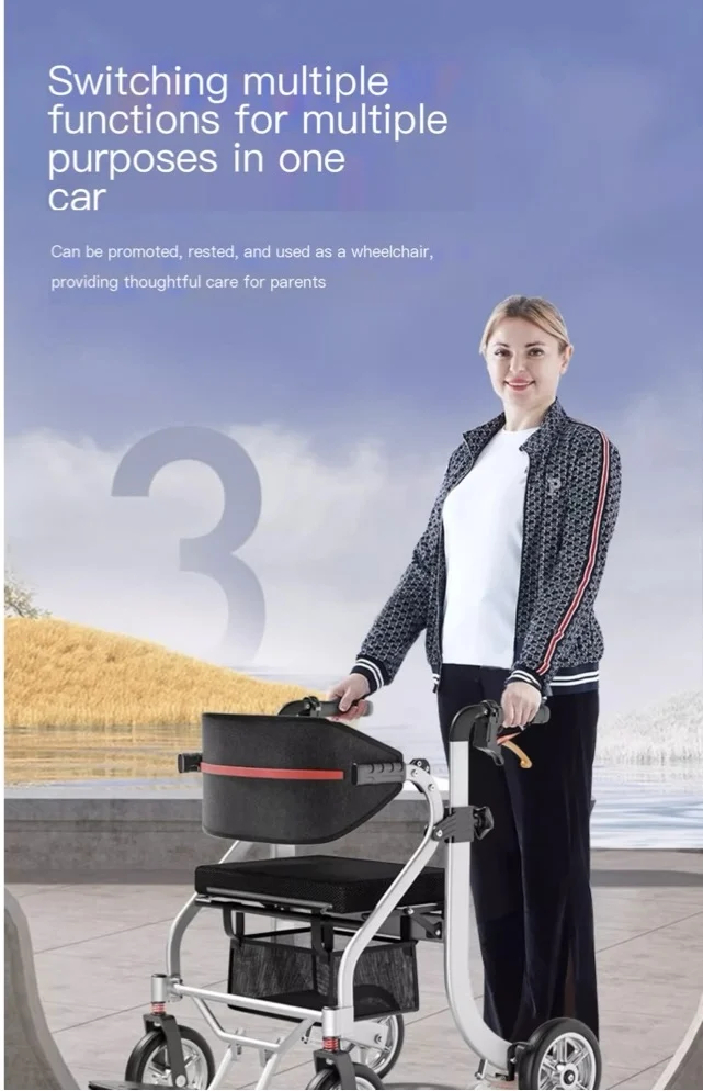 Rehabilitasi Walker Dengan Kursi Lipat Double Aluminium Ringan Rollator Walker untuk Lansia