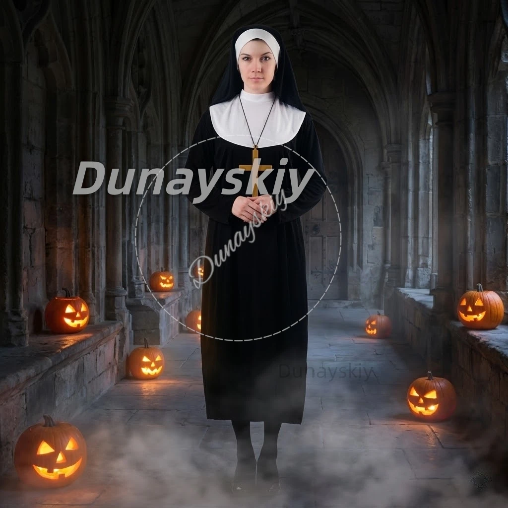Robe de missionnaire prêtre pour homme adulte Halloween, robe longue Vierge Marie, costume de nonne, costume enfant, accessoire foulard de nonne, costume catholique romain