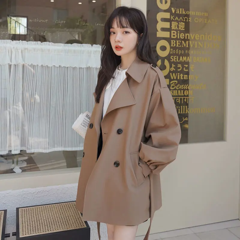 Coffee Short Trench Coat Women Loose Spring Autumn Clothes New Korean Lantern Sleeve Coat