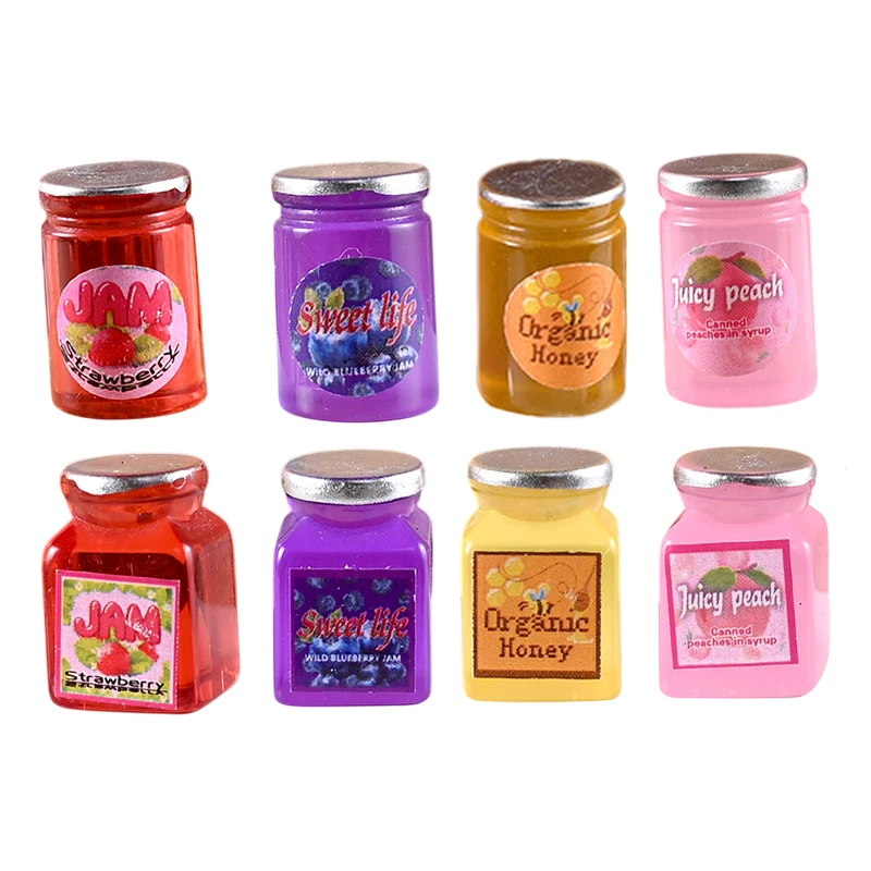 8 Stuks 1/12 Poppenhuis Miniatuur Aardbei Saus Jam Pot Keuken Voedsel Accessoires Voor Poppenhuis Decoraties Kinderen Speelgoed Gift