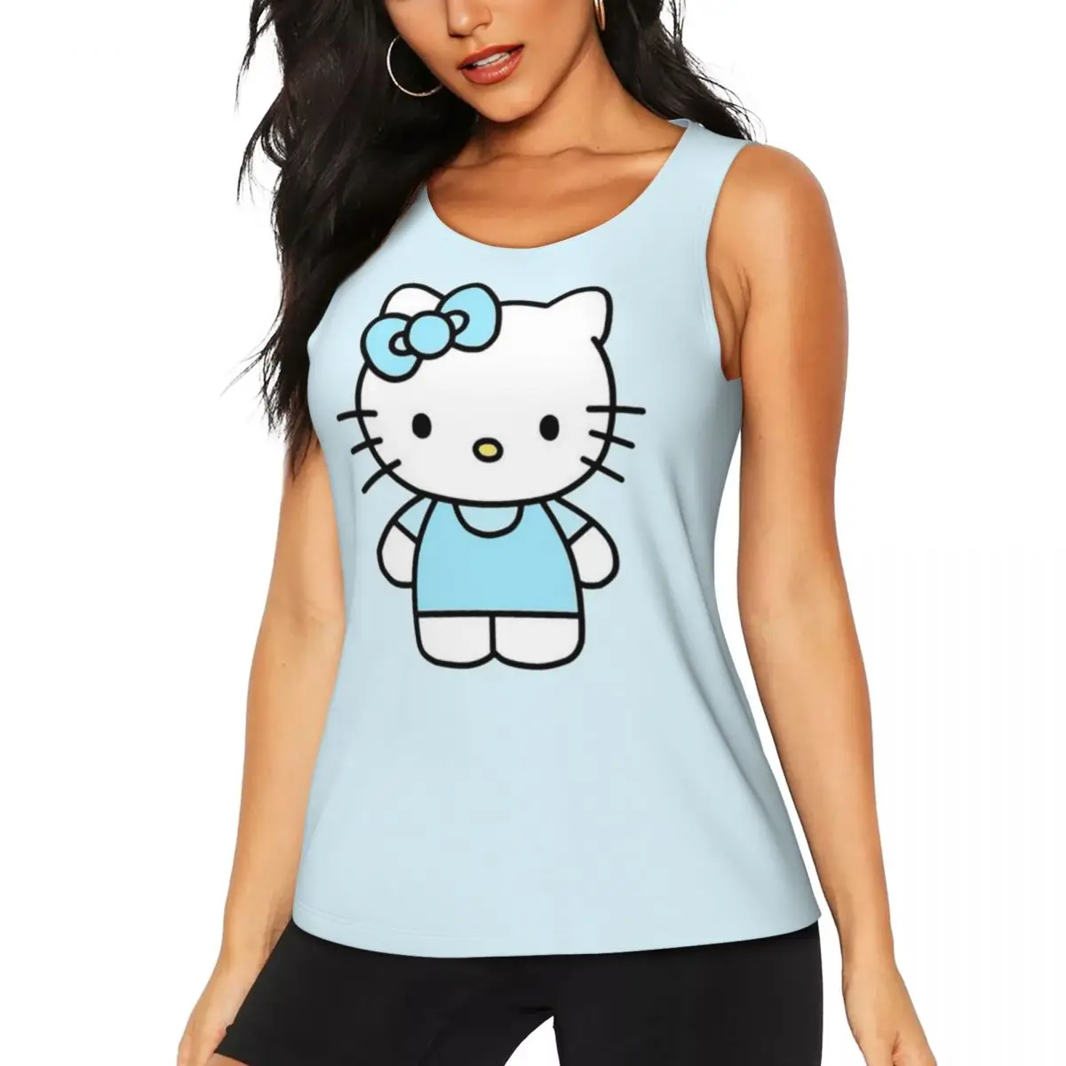 Custom Hello Kitty Cartoons Workout Tank Tops for Women Quick Dry Sleeveless Anime Yoga Shirts