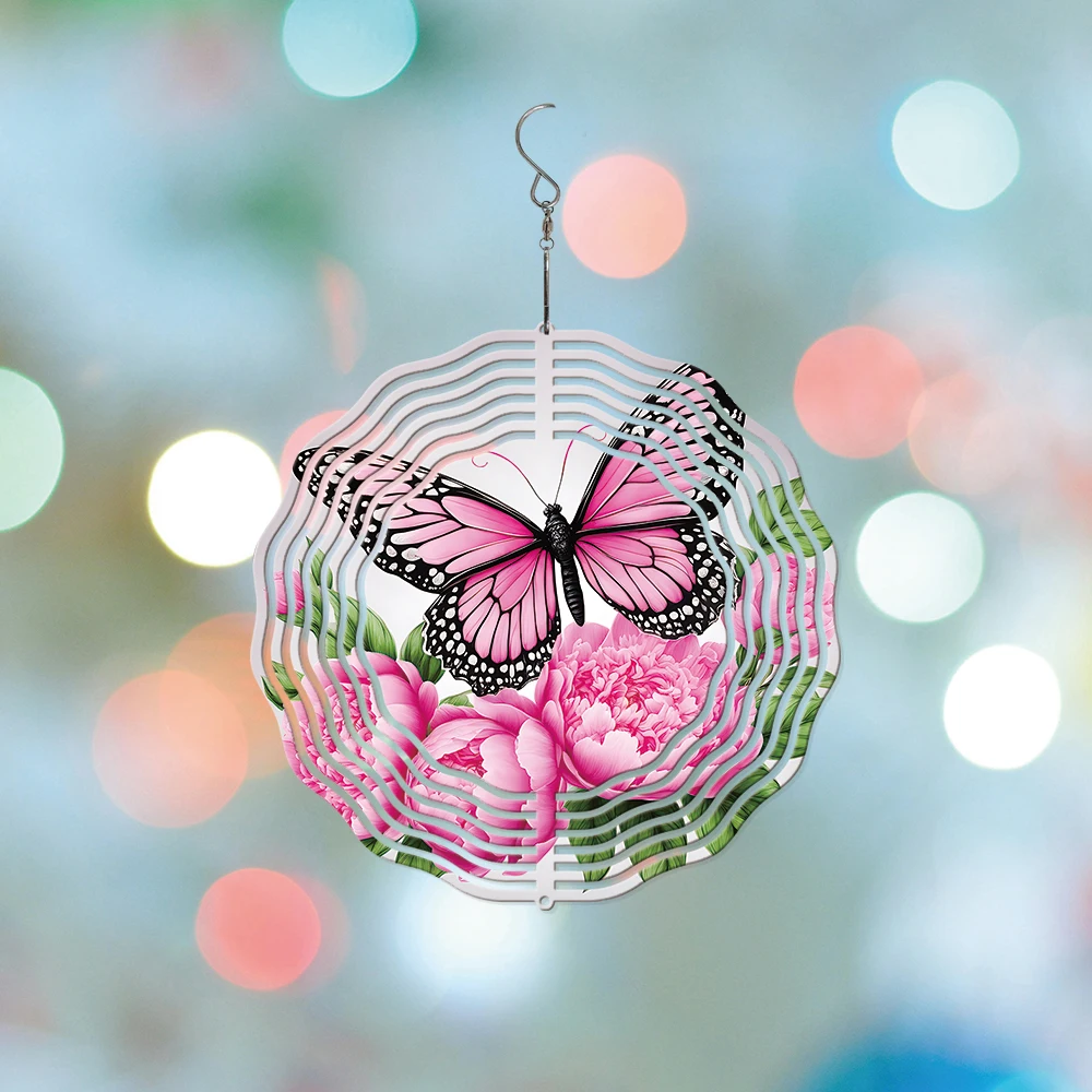 

1PC Stereoscopic Color Butterfly Hanging Windchimes With 360° Rotating Hook Outdoor Sun Catchers Pink Flower For Home Garden