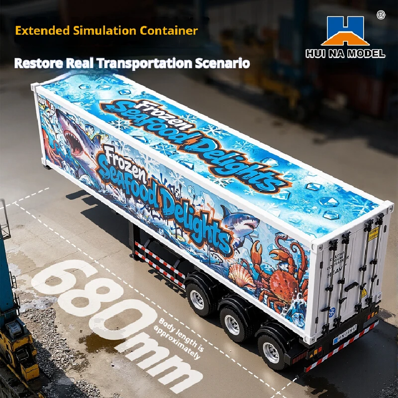 Hui Na 505D 1:18 Container Trailer Model Frozen Seafood Painting Transport Container Truck RC Trailer Accessory Kids Hobby Toy