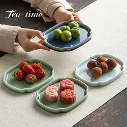 Retro Square Pot Bearing Dry Brewing Table Chinese Ceramic Delicate Tea Tray Snack Plate Dim Sum Dried Fruit Tray Accessories