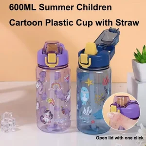 600 ml Cartoons Tier Wasserflasche tragbare Sicherheitsblockade niedliche Strohbecher Leckage TUG TEIL zum Außenreisekrug 6 Hauptverkaufskasse Canudo Kawaii - №4