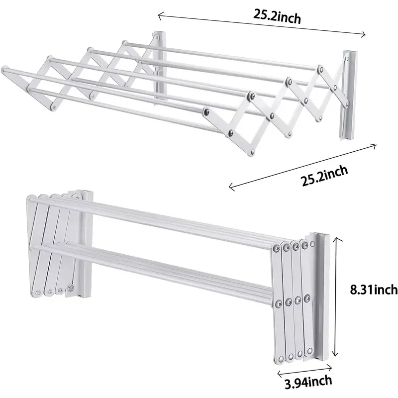 Compact Sleek Design X-Type Retractable Wall Mounted Drying Rack 5 Poles Stainless Steel Hanger for Bathroom or Laundry Room