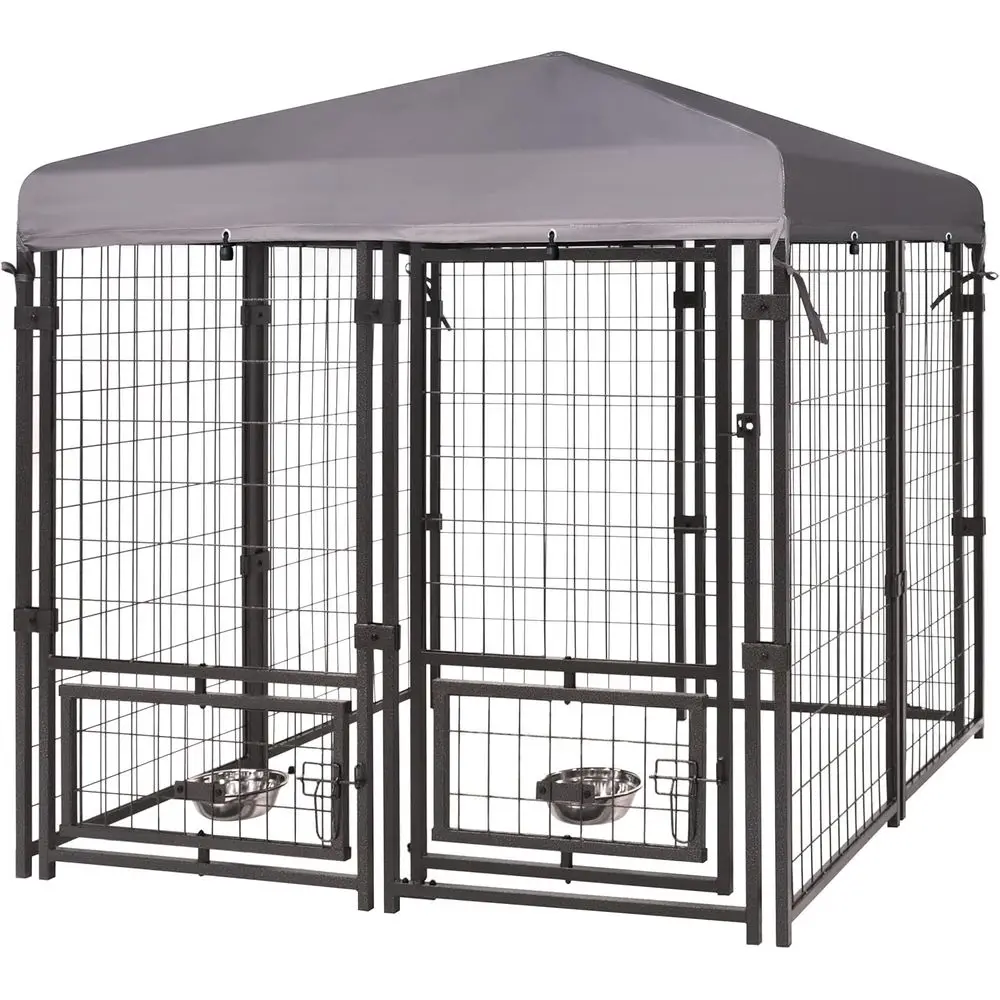 

Large Outdoor Metal Dog Kennel with Roof, Rotating Door, 4.5x4.5x4.8ft Heavy Duty Cage