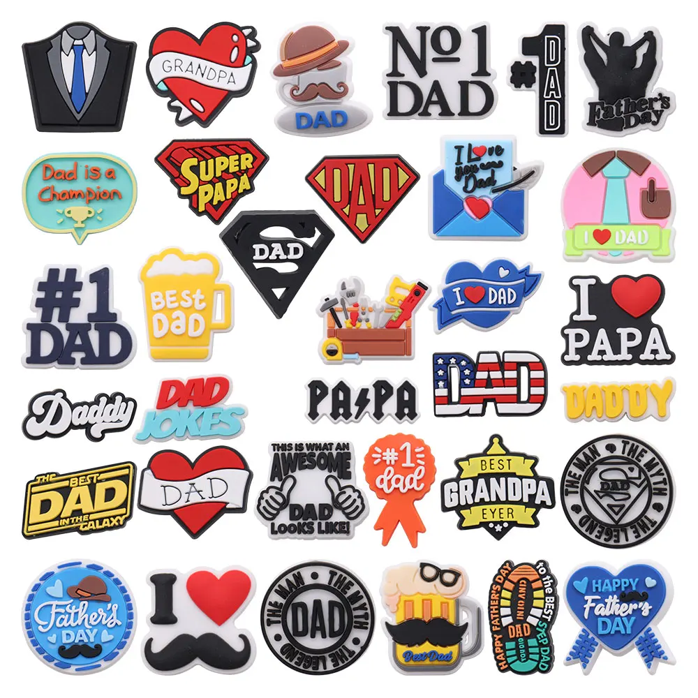 1Pcs I Love Papa Slippers PVC Shoe Button Charms Best Dad Clog Accessories DIY Man Phone Case Father's Day Gift