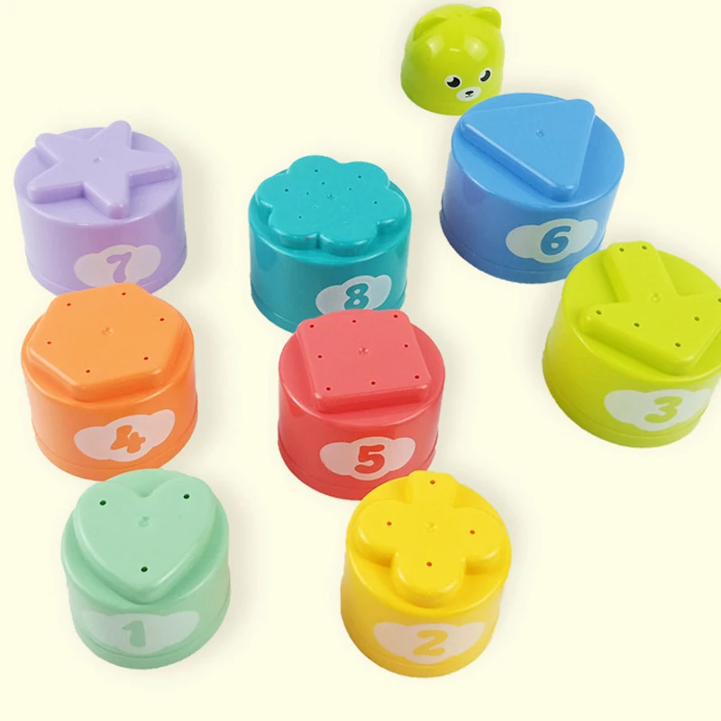 9pcs Spaß Regenbogen becher Stapel becher Figur Buchstaben Baby Kinder Lernspiel zeug Stapel turm Mini Bär Kinder Kleinkind Spielzeug