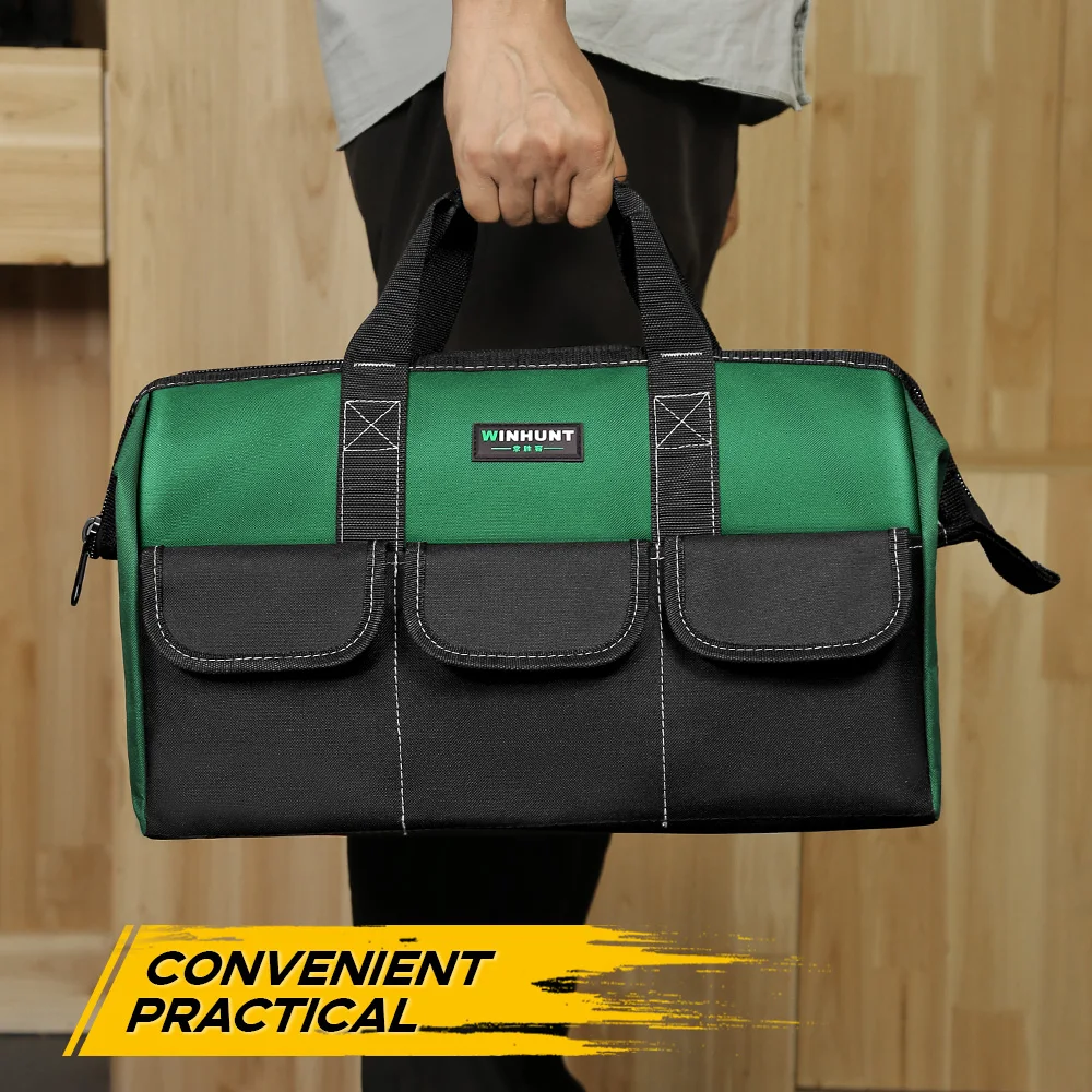 WINHUNT 大型ツールバッグ、男性用ヘビーデューティーツールバッグ、17.3インチ/44cm、グリーン、1680Dポリエステル、DIYや職人向け