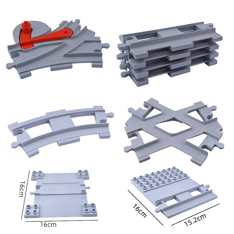 Vehicle Track Block Train Straight Curved Track Crossover Parts Railway Switch Big Size Building Bricks City View Accessories