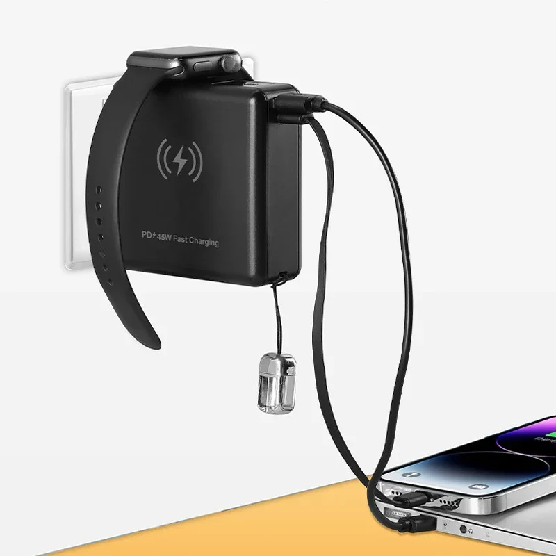 15000mAh Magnetic Wireless Power Bank with Cable AC Plug PD45W Fast Charger for iPhone 15 iWatch Xiaomi Samsung Laptop Powerbank