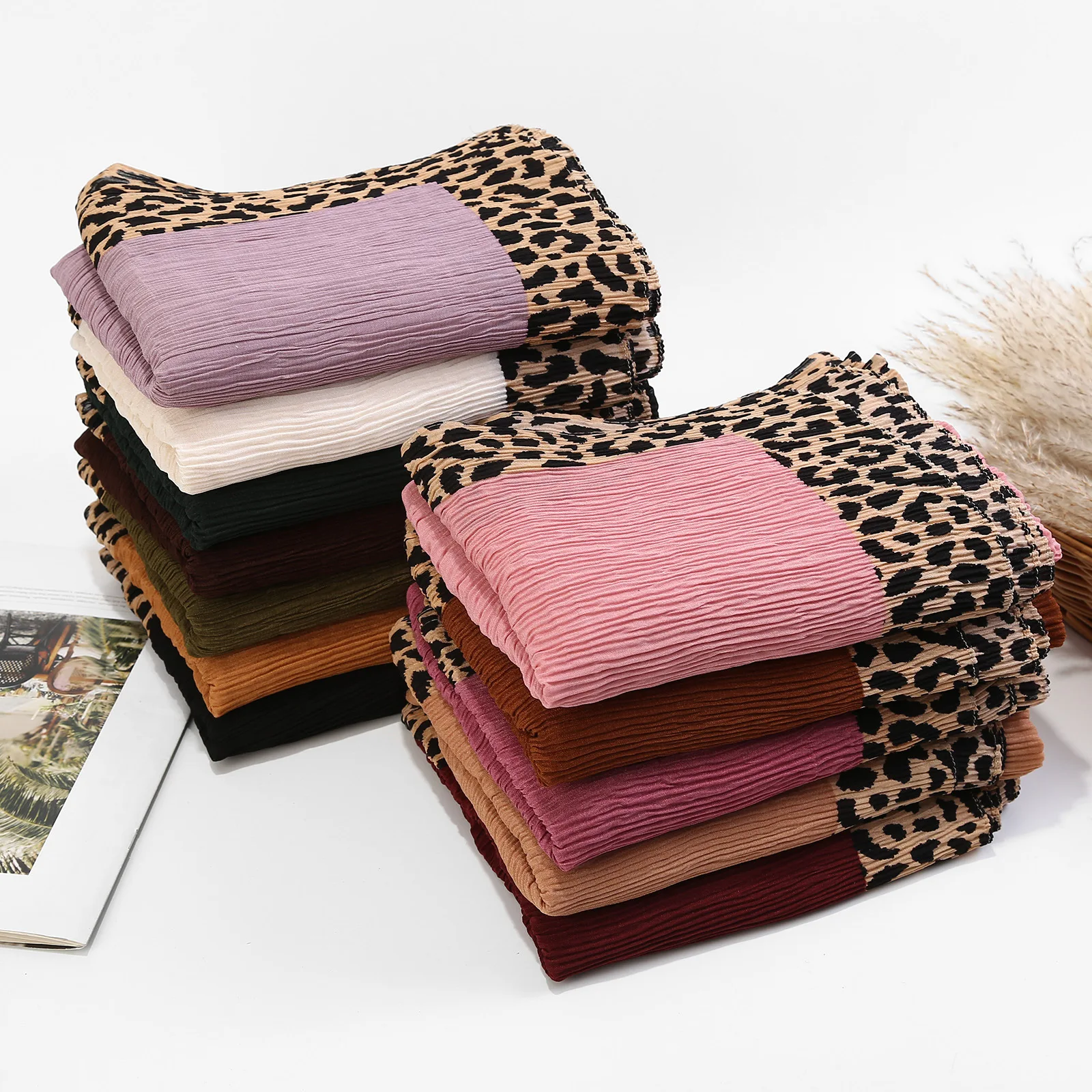 Solid Leopard Print Scarf Neckerchief Long Scarves Shawls Head Wrap Headscarf Muslim Hijabs Tudung Bawal Veil Turban Bandanas