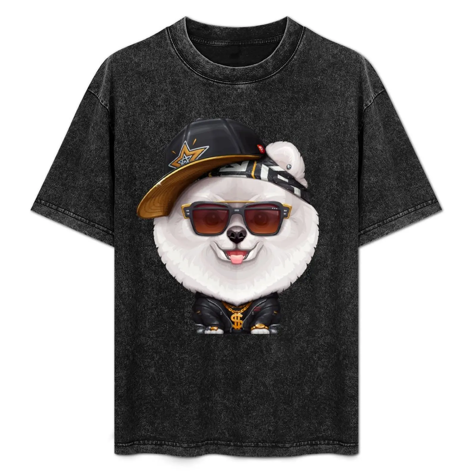 

White Pomeranian Hip-Hop Super Star T-Shirt Streetwear Print Tee Shirt