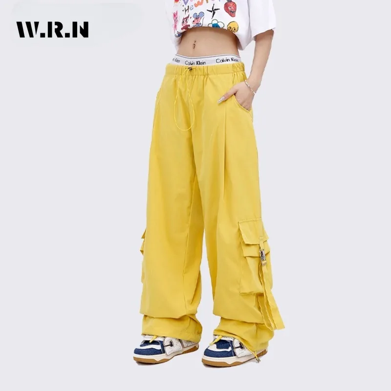 

Women's Y2K Wide Leg Elastic Waist Pockets Baggy Cargo Pants Vintage Street Y3llow Sweatpant Casual Daily Joggers Trousers