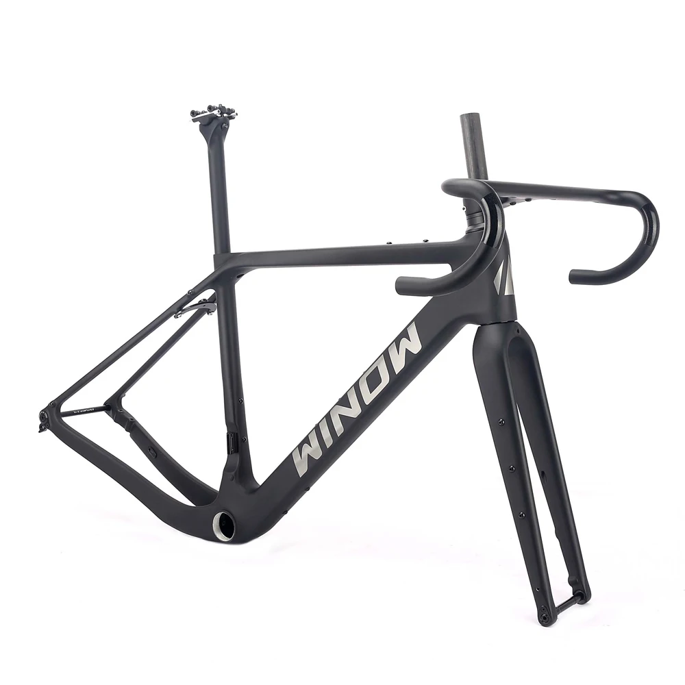 Winowsports Gravel Carbon Frame 700C*45C BB386 Disc Brake 160mm Bicycle Frames Black Matte Full Hidden Cable Gravel Frameset