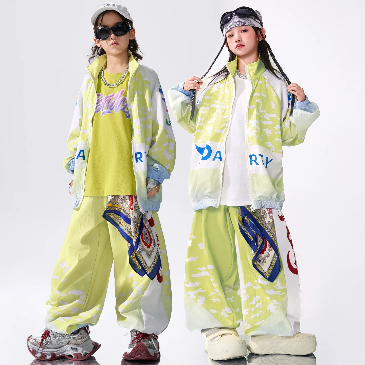 Boys Hip Hop Contrast Loose Coat Cargo Pants Girls Sports Jacket Sweatpants Kids Jazz Clothes Sets Children Streetwear Tracksuit