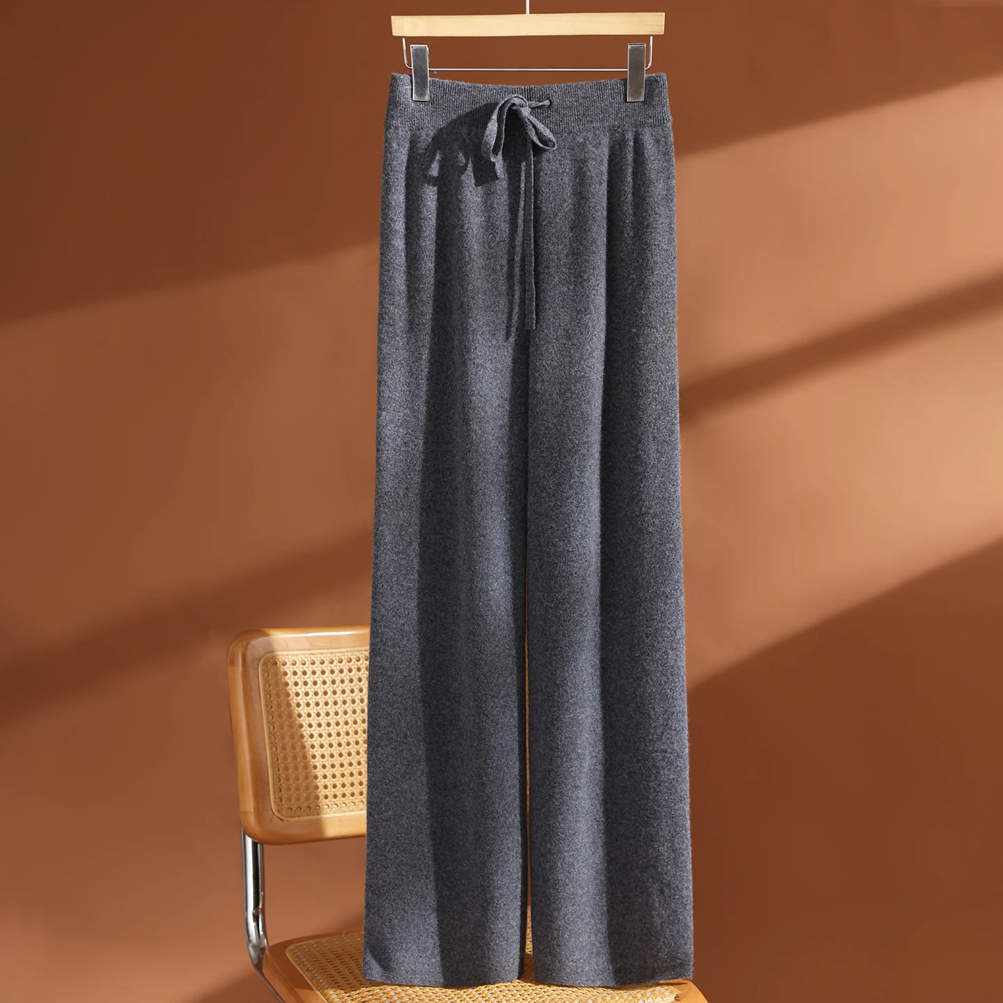 High-quality Women Cashmere Straight Pants Autumn Winter High Waist Simple Pants 100% Merino Wool Knit Office Lady Trousers