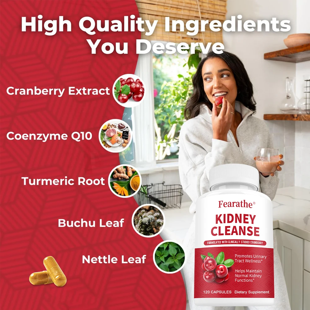 Herbal Kidney & Bladder Care Capsules with Cranberry, CoQ10 & Turmeric, Liver Cleanse, Detox, Antioxidant & Immune Support