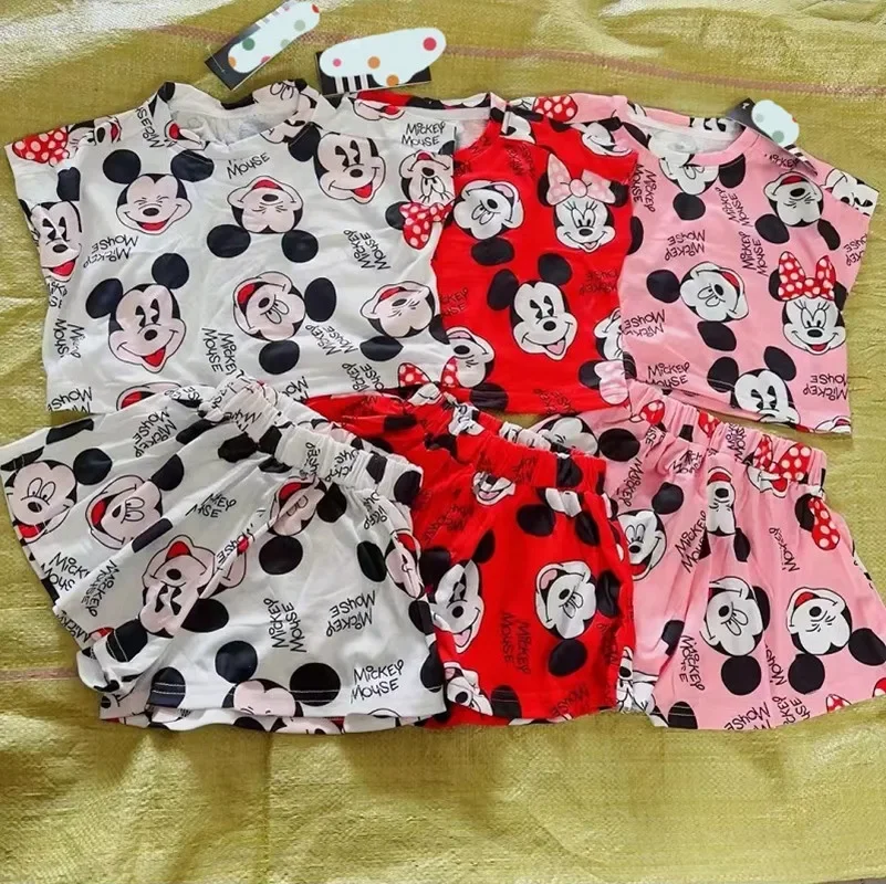 Disney-mickey mouse t-shirt e shorts de manga curta para meninos e meninas, minnie, desenhos animados bonitos, novo, verão