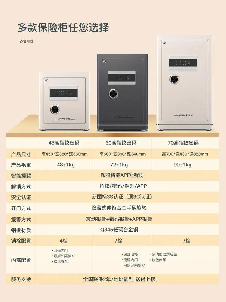 Customizable Effie Fort Safe, Household Small Smart WIFI Safe, 3S National Standard Certification, Fingerprint Password, Bedside