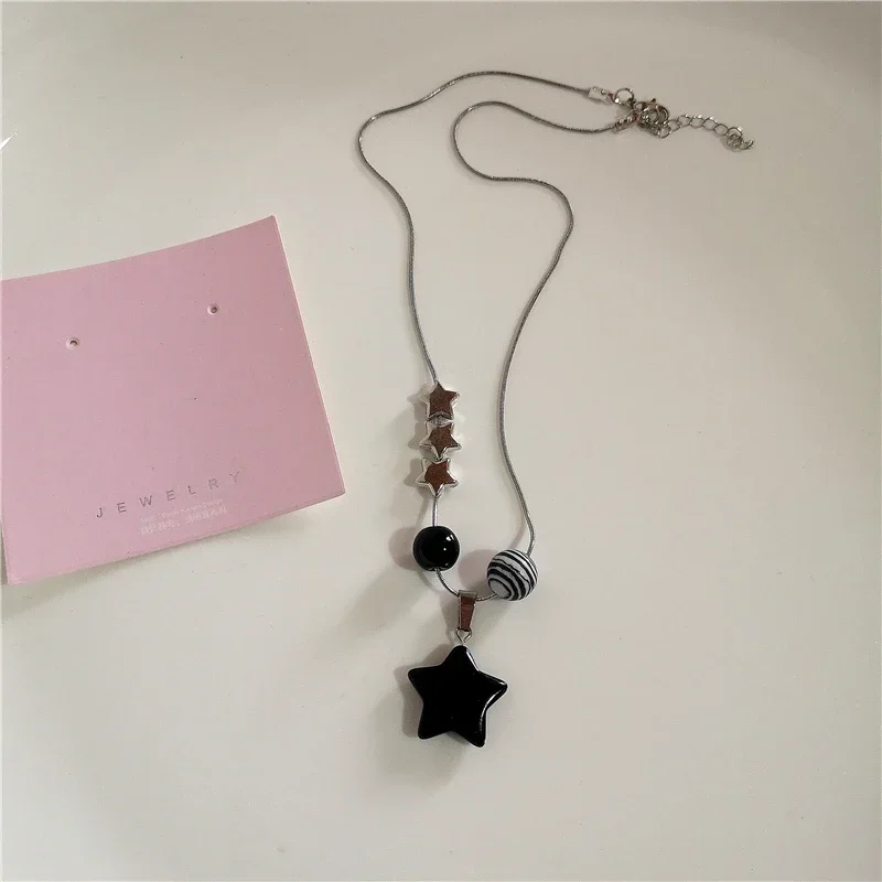 Kpop Vintage Harajuku Aesthetic Black Star Pendant Necklace For Women Men Punk Y2K Charms Grunge EMO Goth Jewelry Accessories