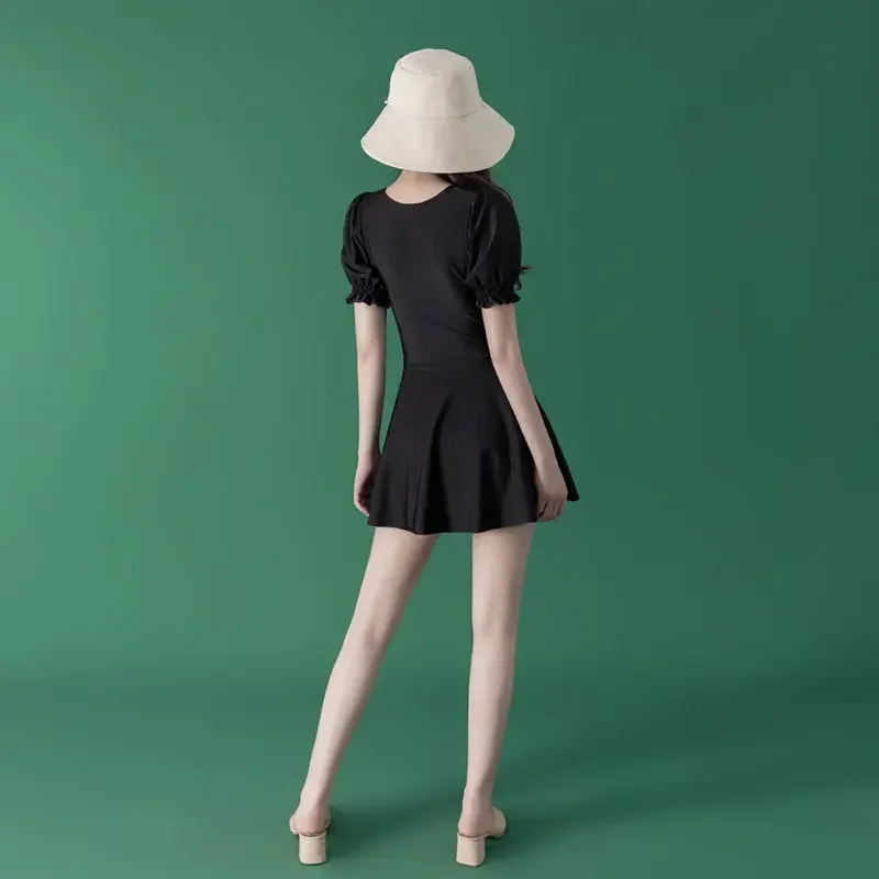 Cover-up Women New Mesh Patchwork Black Flare Sleeve Pareos Playa Summer Swimwear Retro French Style Princess Chic Holiday Lady