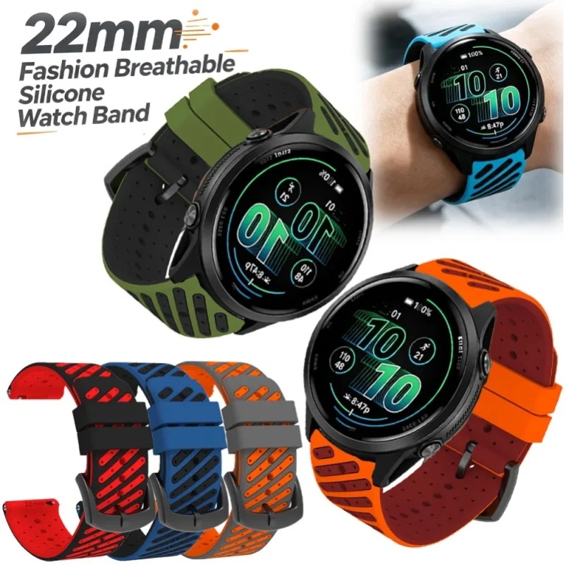 22mm Zweifarbiges Atmungsaktives Silikon-Uhrenarmband, Schnellverschluss-Sportarmband, für Garmin-Uhren Venu4/3/2, Vivoactive4, Forerunner 970 570 745 255 Music 965 955 935 945, Active, Fenix Chronos.